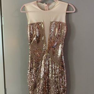 Rose Gold Bebe sequin dress NYE dress